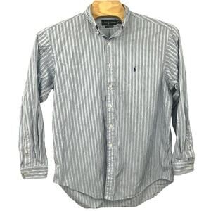 Polo Ralph Lauren Mens Large Classic Fit Blue White Stripe Pony Logo